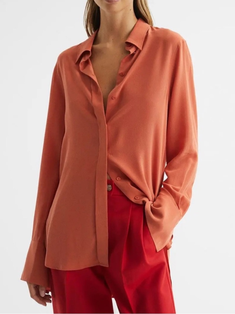 NWT Reiss Eden Matte 100% Silk Tunic Orange Size 4